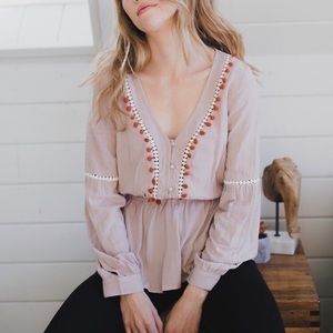 BRAND NEW Peplum Top w/ Pom Poms